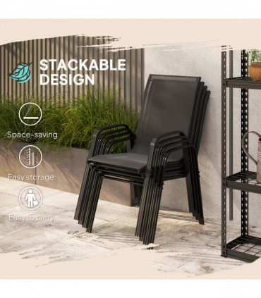 Outsunny Set of 4 Garden Dining Chair Set Outdoor w/ High Back Armrest Black