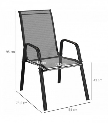 Outsunny Set of 4 Garden Dining Chair Set Outdoor w/ High Back Armrest Black