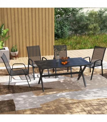 Outsunny Set of 4 Garden Dining Chair Set Outdoor w/ High Back Armrest Black