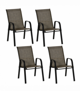 Outsunny Set of 4 Garden Dining Chair Set Outdoor w/ High Back Armrest Brown