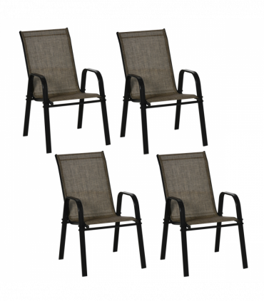 Outsunny Set of 4 Garden Dining Chair Set Outdoor w/ High Back Armrest Brown