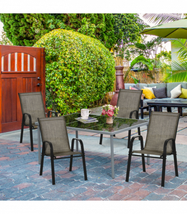 Outsunny Set of 4 Garden Dining Chair Set Outdoor w/ High Back Armrest Brown