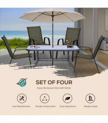 Outsunny Set of 4 Garden Dining Chair Set Outdoor w/ High Back Armrest Brown