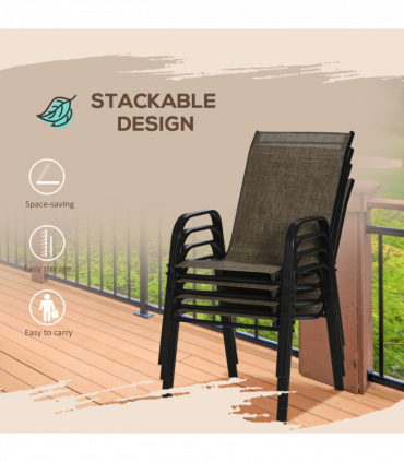 Outsunny Set of 4 Garden Dining Chair Set Outdoor w/ High Back Armrest Brown