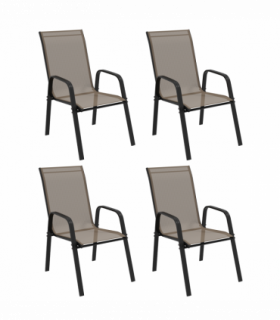 Outsunny Set of 4 Garden Dining Chair Set Outdoor w/ High Back Armrest Grey