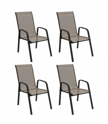 Outsunny Set of 4 Garden Dining Chair Set Outdoor w/ High Back Armrest Grey