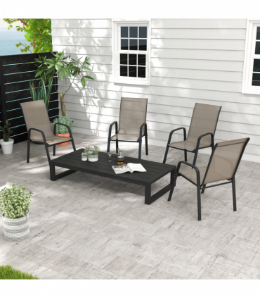 Outsunny Set of 4 Garden Dining Chair Set Outdoor w/ High Back Armrest Grey