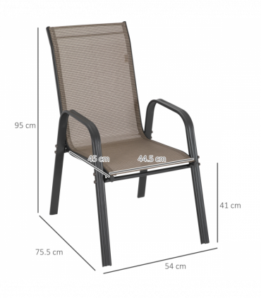 Outsunny Set of 4 Garden Dining Chair Set Outdoor w/ High Back Armrest Grey