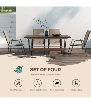 Outsunny Set of 4 Garden Dining Chair Set Outdoor w/ High Back Armrest Grey