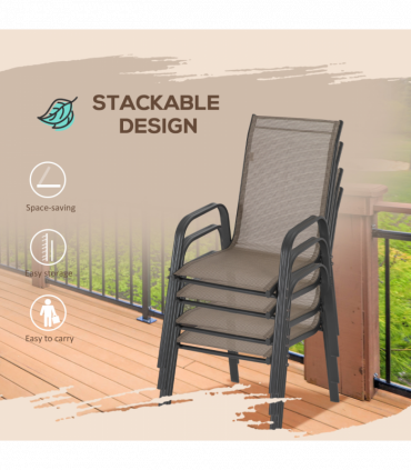 Outsunny Set of 4 Garden Dining Chair Set Outdoor w/ High Back Armrest Grey