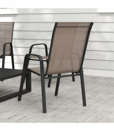 Outsunny Set of 4 Garden Dining Chair Set Outdoor w/ High Back Armrest Grey