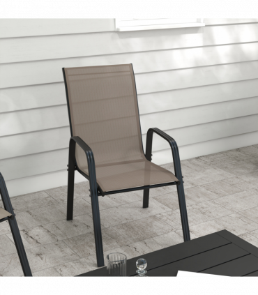 Outsunny Set of 4 Garden Dining Chair Set Outdoor w/ High Back Armrest Grey