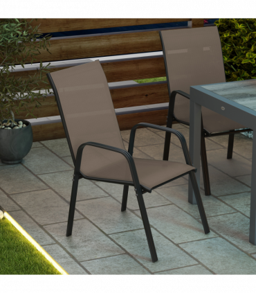 Outsunny Set of 4 Garden Dining Chair Set Outdoor w/ High Back Armrest Grey