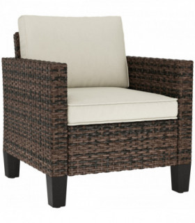 Outsunny Single Rattan Chair, Garden Armchair with Cushions, Brown