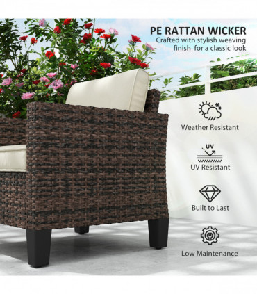 Outsunny Single Rattan Chair, Garden Armchair with Cushions, Brown