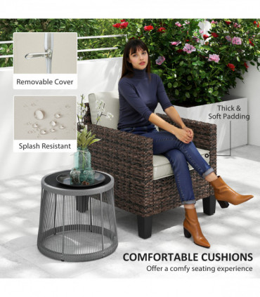 Outsunny Single Rattan Chair, Garden Armchair with Cushions, Brown