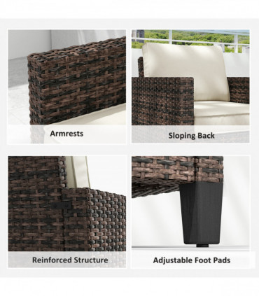 Outsunny Single Rattan Chair, Garden Armchair with Cushions, Brown