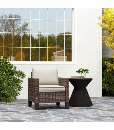 Outsunny Single Rattan Chair, Garden Armchair with Cushions, Brown