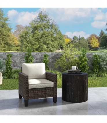 Outsunny Single Rattan Chair, Garden Armchair with Cushions, Brown