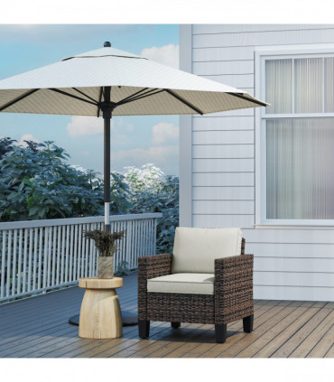 Outsunny Single Rattan Chair, Garden Armchair with Cushions, Brown