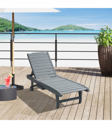 Outsunny Wooden Sun Lounger Outdoor Patio Sun Bed w/ Pull-out Table Grey