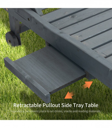 Outsunny Wooden Sun Lounger Outdoor Patio Sun Bed w/ Pull-out Table Grey