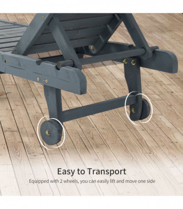 Outsunny Wooden Sun Lounger Outdoor Patio Sun Bed w/ Pull-out Table Grey