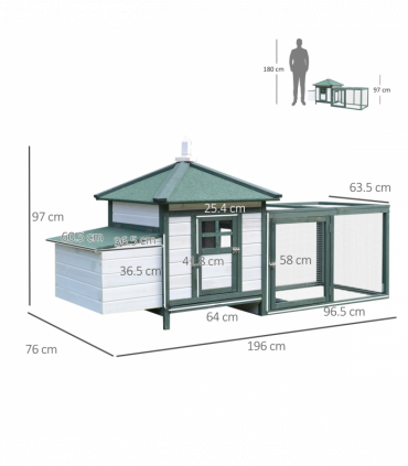 PawHut Chicken Coop Hen Poultry House w/ Nesting Box Outdoor Run Patio Wooden