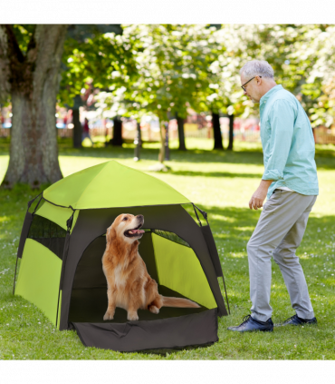 PawHut Foldable Dog Cat Tent with Waterproof Oxford Cloth, Carry Bag, Green