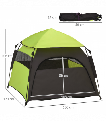 PawHut Foldable Dog Cat Tent with Waterproof Oxford Cloth, Carry Bag, Green