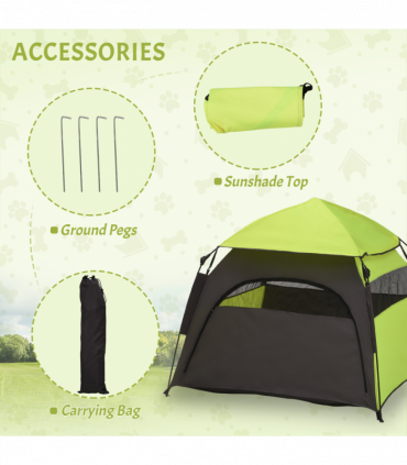 PawHut Foldable Dog Cat Tent with Waterproof Oxford Cloth, Carry Bag, Green