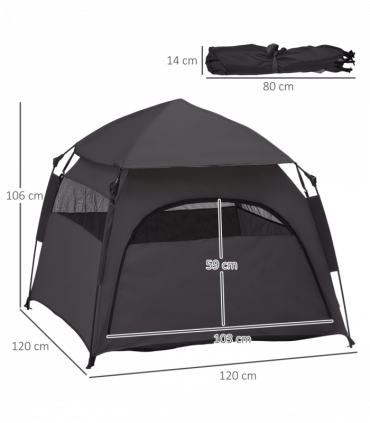 PawHut Foldable Dog Cat Tent with Waterproof Oxford Cloth, Carry Bag, Grey