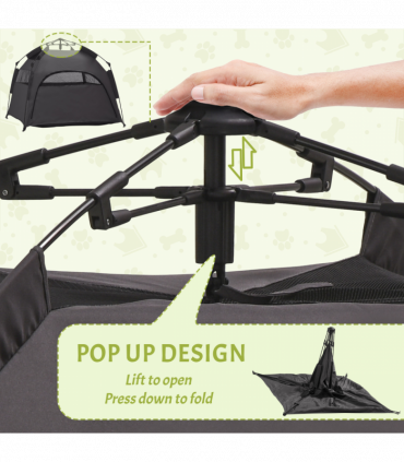 PawHut Foldable Dog Cat Tent with Waterproof Oxford Cloth, Carry Bag, Grey