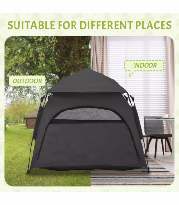 PawHut Foldable Dog Cat Tent with Waterproof Oxford Cloth, Carry Bag, Grey