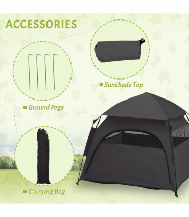 PawHut Foldable Dog Cat Tent with Waterproof Oxford Cloth, Carry Bag, Grey