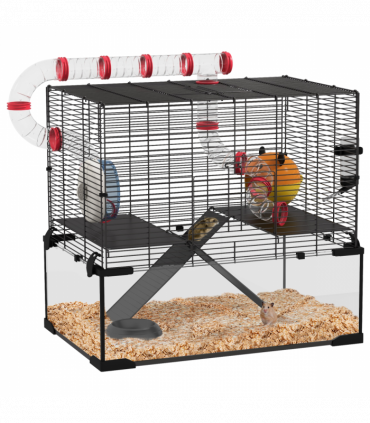 PawHut Hamster Cage w/ Tubes, Ramps, Platforms, Hut, 60 x 40 x 57cm