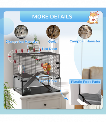 PawHut Hamster Cage w/ Tubes, Ramps, Platforms, Hut, 60 x 40 x 57cm