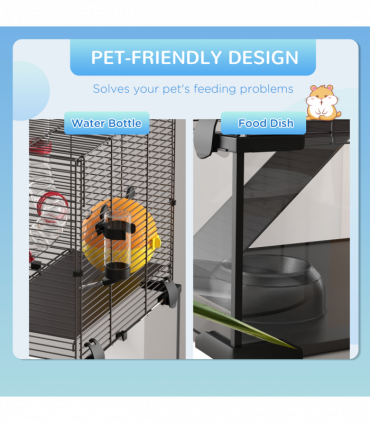 PawHut Hamster Cage w/ Tubes, Ramps, Platforms, Hut, 60 x 40 x 57cm