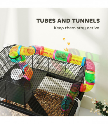 PawHut Hamster Cage with 31cm Deep Tray, Tube System, 58 x 43 x 57cm