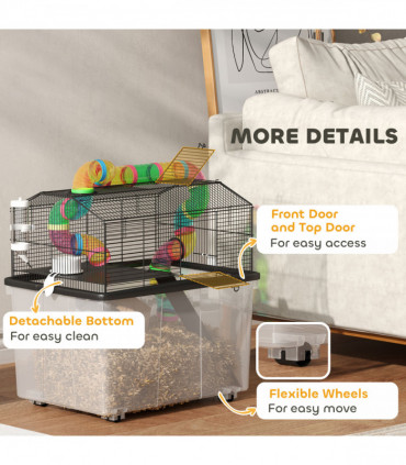 PawHut Hamster Cage with 31cm Deep Tray, Tube System, 58 x 43 x 57cm