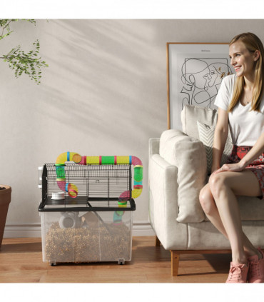 PawHut Hamster Cage with 31cm Deep Tray, Tube System, 58 x 43 x 57cm