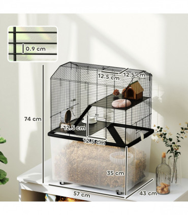 PawHut Hamster Cage, Three-Tier Gerbil Cage w/ Deep Bottom, Ramp, Food Dish