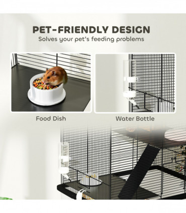 PawHut Hamster Cage, Three-Tier Gerbil Cage w/ Deep Bottom, Ramp, Food Dish