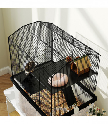 PawHut Hamster Cage, Three-Tier Gerbil Cage w/ Deep Bottom, Ramp, Food Dish