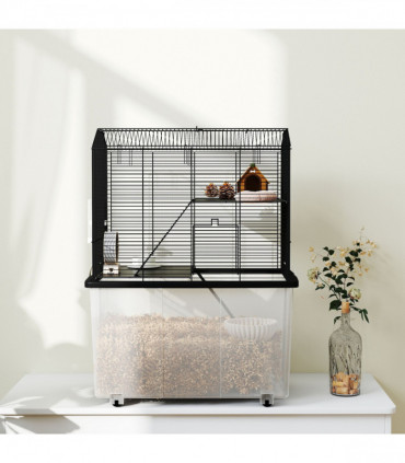 PawHut Hamster Cage, Three-Tier Gerbil Cage w/ Deep Bottom, Ramp, Food Dish