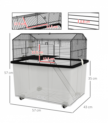 PawHut Hamster Cage, Two-Tier Gerbil Cage w/ Deep Bottom, Ramp, Food Dish