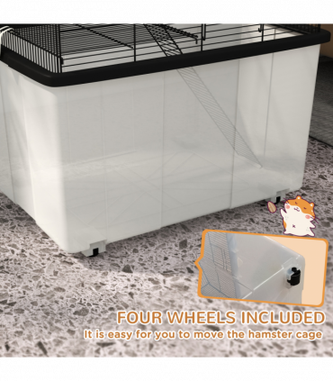 PawHut Hamster Cage, Two-Tier Gerbil Cage w/ Deep Bottom, Ramp, Food Dish