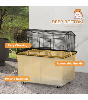 PawHut Hamster Cage, Two-Tier Gerbil Cage w/ Deep Bottom, Ramp, Food Dish