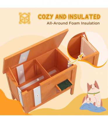 PawHut Outdoor Feral Cat House Insulated w/ Openable Roof - Orange