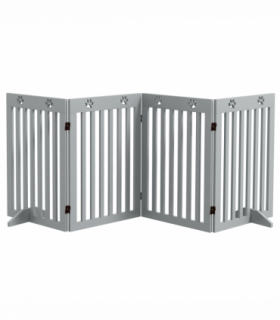 PawHut Pet Gate Foldable Fence Freestanding Dog Barrier w/ Support Feet Grey
